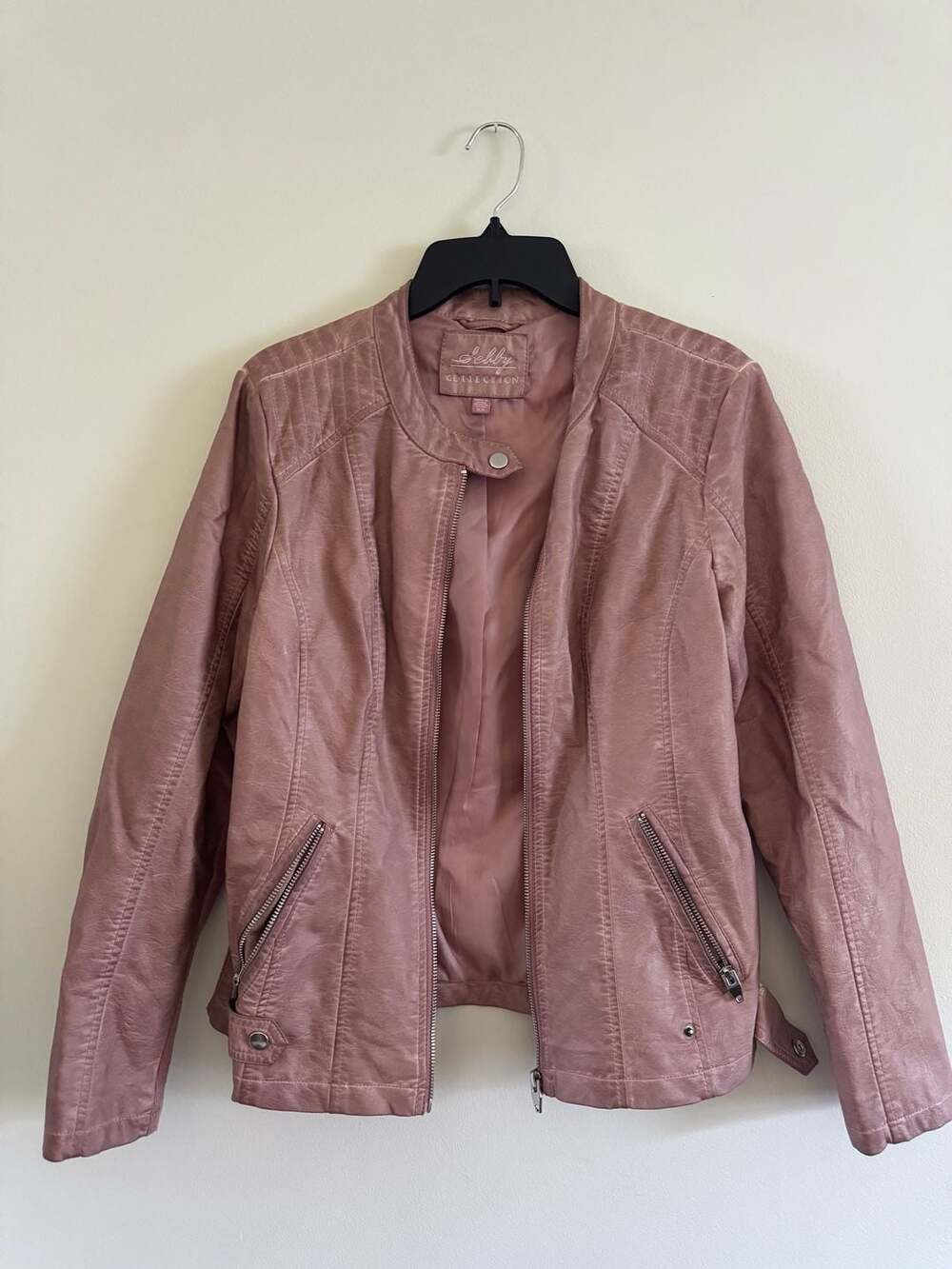 Sebby Collection Dusty Pink Faux Leather Moto Jacket Size M